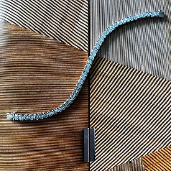 Round Diamond Zirconia Tennis Bracelet 925 Sterling Silver Rhodium - Picture 1 of 7